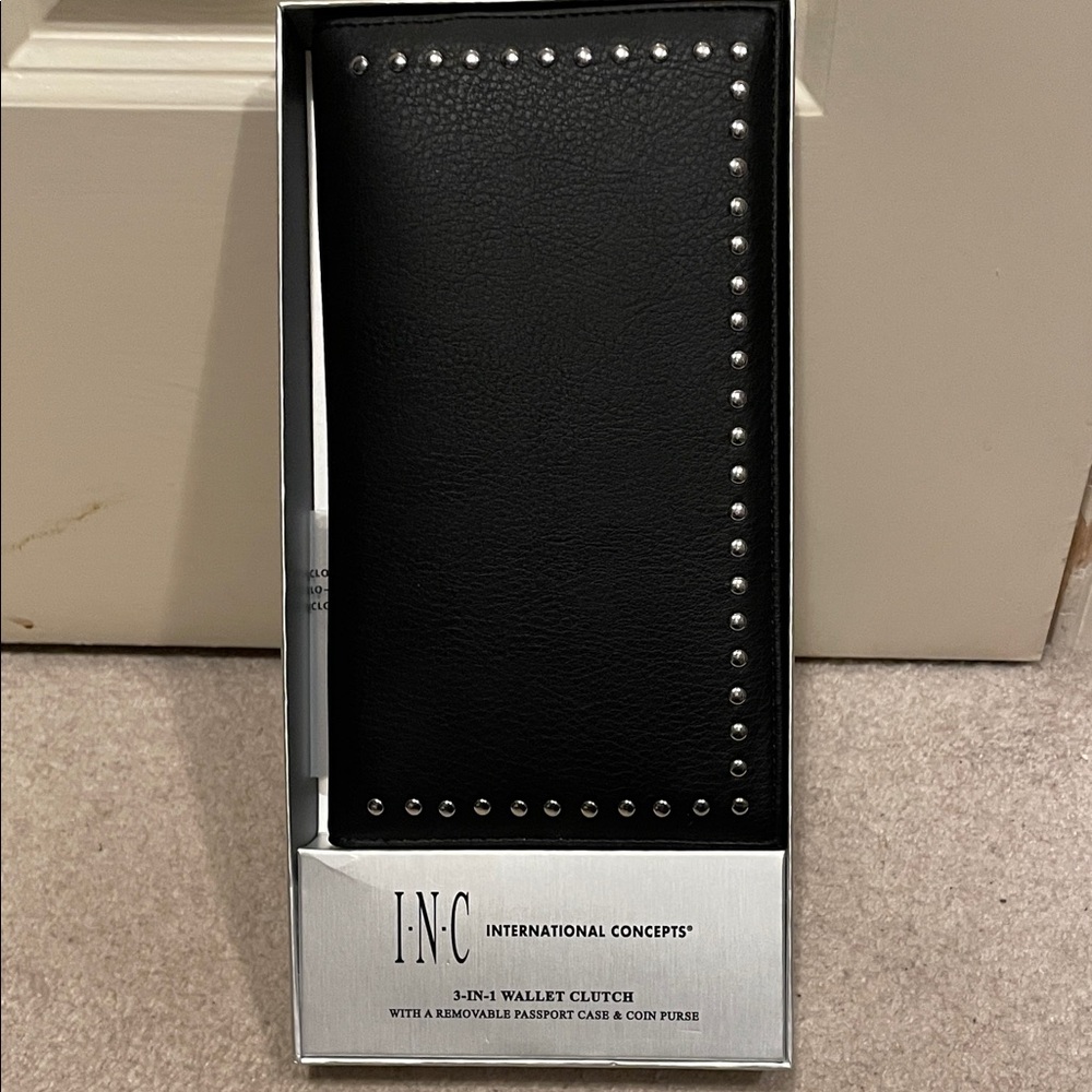INC International Concepts Black Wallet with Silver Accents